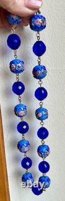 Collier ancien perles lampwork verre Murano & Venise cristal bleu 45 cm