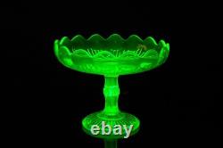 Compotier/Coupe Ouraline Verre Uranium Ancien Coupe sur Pied Art Nouveau 1915