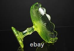 Compotier/Coupe Ouraline Verre Uranium Ancien Coupe sur Pied Art Nouveau 1915