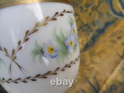 Coupe Ancienne En Opaline De Cristal, Décor De Fleurs Et Guirlandes Dorées