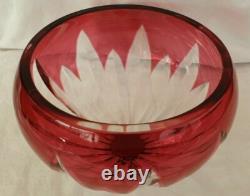 Coupe, Saladier, Cristal, taillé feuillage, rose transparent ancien