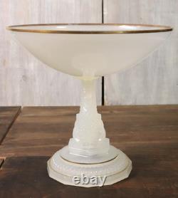 Coupe sur Pied Ancien en Verre de Opaline de Portieux Modèle Dauphin Doré Signé
