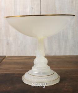 Coupe sur Pied Ancien en Verre de Opaline de Portieux Modèle Dauphin Doré Signé