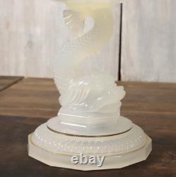 Coupe sur Pied Ancien en Verre de Opaline de Portieux Modèle Dauphin Doré Signé