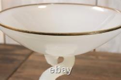 Coupe sur Pied Ancien en Verre de Opaline de Portieux Modèle Dauphin Doré Signé