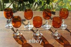 Cristal de Baccarat Gondole Couleur ambre 7 anciens verres à Vin / liqueur