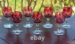 Cristal taillé doublé Baccarat Champigny 7 anciens verres Roemer jambes basses