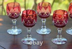Cristal taillé doublé Baccarat Champigny 7 anciens verres Roemer jambes basses