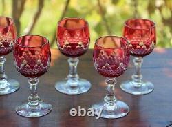 Cristal taillé doublé Baccarat Champigny 7 anciens verres Roemer jambes basses