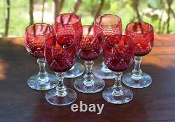 Cristal taillé doublé Baccarat Champigny 7 anciens verres Roemer jambes basses