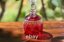 Cristal taillé doublé Baccarat Champigny 7 anciens verres Roemer jambes basses