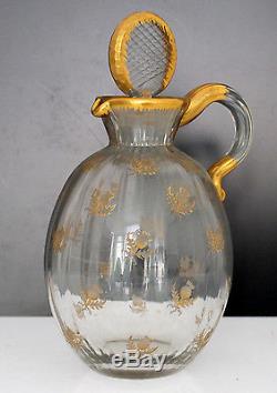 DAUM, rare carafe ancienne en cristal Daum à décor de chardons