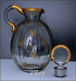 DAUM, rare carafe ancienne en cristal Daum à décor de chardons