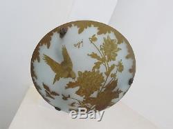DEGUE, ancienne vasque d'éclairage en pâte de verre décor oiseau