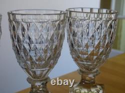DIAMANTS BISEAUX 4 ANCIENS VERRES A VIN BLANC CRISTAL TAILLER 19 EME ht 11,2 cm