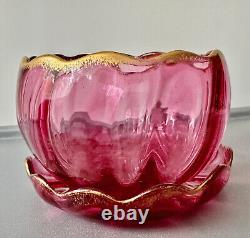 Daum Cloche À Fromage Ou Bol Ancien En Cristal Rouge Et Dorure