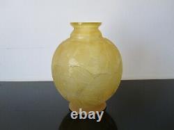 Daum Nancy ancien vase boule Art Deco en verre dégagé à l'acide