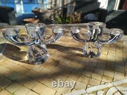 Daum Paire de Bougeoirs en Cristal Ancien modèle Orion