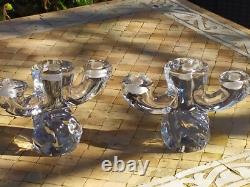 Daum Paire de Bougeoirs en Cristal Ancien modèle Orion