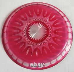 Diam 30 CM Grand Plateau Plat Ancien En Cristal Taillé De Baccarat Overlay Rose