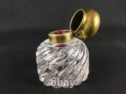 Encrier ancien en cristal de Baccarat avec insert en verre