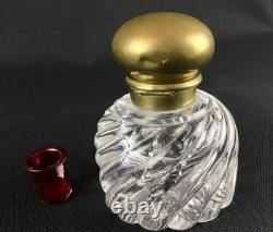Encrier ancien en cristal de Baccarat avec insert en verre
