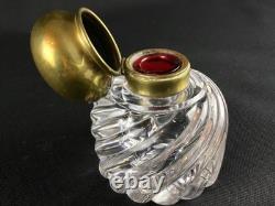 Encrier ancien en cristal de Baccarat avec insert en verre