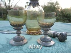 Ensemble Carafe 2 verres anciens ètain Crystal Renaissance