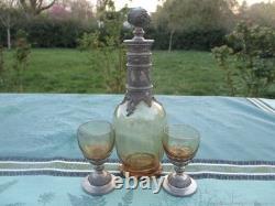 Ensemble Carafe 2 verres anciens ètain Crystal Renaissance