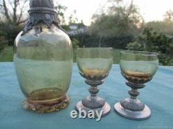 Ensemble Carafe 2 verres anciens ètain Crystal Renaissance