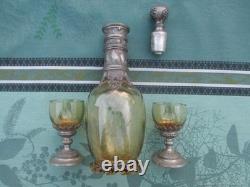 Ensemble Carafe 2 verres anciens ètain Crystal Renaissance