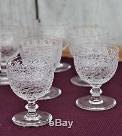 Ensemble de 6 verres à vin cuit en cristal de Baccarat modèle Rohan anciens