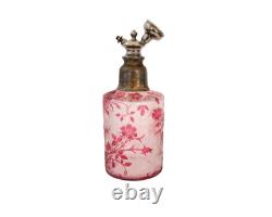Flacon vaporisateur parfum ancien cristal de Baccarat gravé à l'acide églantier