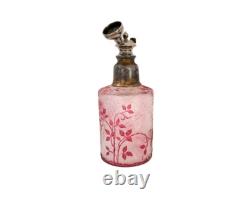 Flacon vaporisateur parfum ancien cristal de Baccarat gravé à l'acide églantier