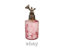 Flacon vaporisateur parfum ancien cristal de Baccarat gravé à l'acide églantier