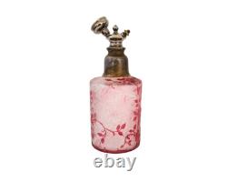 Flacon vaporisateur parfum ancien cristal de Baccarat gravé à l'acide églantier