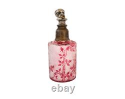 Flacon vaporisateur parfum ancien cristal de Baccarat gravé à l'acide églantier