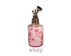 Flacon vaporisateur parfum ancien cristal de Baccarat gravé à l'acide églantier