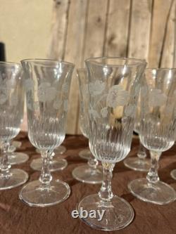 Flûtes Champagne Verre Gravé Fleurs Ancien Crystal Maison Perrier- jouët France