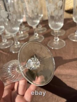 Flûtes Champagne Verre Gravé Fleurs Ancien Crystal Maison Perrier- jouët France