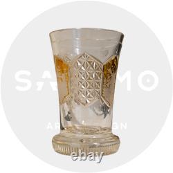 Gobelet en cristal de Bohême XIXe décor monuments taillé vase ancien verre