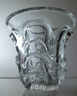 Grand Ancienne Vase En Cristal Masif Val St Lambert Signe Catalogue 1950