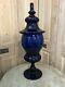 Grand Pot a Pharmacie Couvert Bleu Cristal Verre Ancien Napoléon III XIXeme