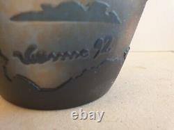 Grand Vase En Pate De Verre De L'ancienne Verrerie De Vianne Lac Et Montagne