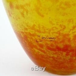 Grand vase ancien en pâte de verre signé LORRAIN (Daum Nancy) jaune orangé