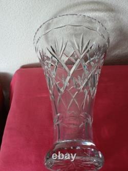 Grand vase cristal Taillé Ciselé à La Roue ancien Et Lourd 3,6 Kg