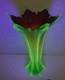 Grand vase orchidee ouraline manganese verre ancien uranifere murano sommerso