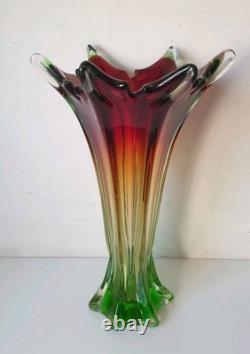 Grand vase orchidee ouraline manganese verre ancien uranifere murano sommerso