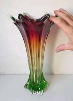 Grand vase orchidee ouraline manganese verre ancien uranifere murano sommerso