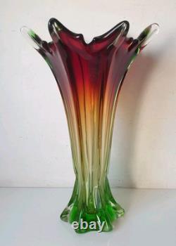 Grand vase orchidee ouraline manganese verre ancien uranifere murano sommerso